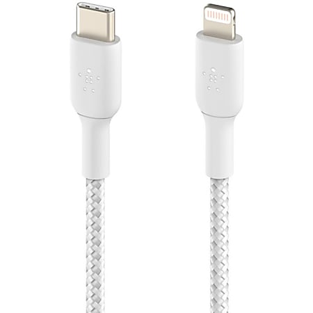 Belkin Braided USB-C to Lightning Cable (2m / 6.6ft, White) - 6.60 ft Lightning/USB-C Data Transfer Cable for iPad, iPad Pro, iPad mini, iPad Air, iPhone - First End: 1 x USB Type C - Male - Second End: 1 x Lightning - Male - White
