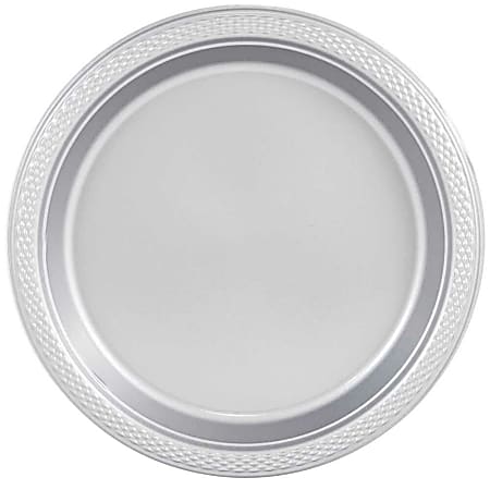 JAM PAPER Round Plastic Party Plates, Medium, 9 inch, Silver, 20/Pack 