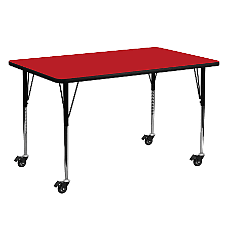 Flash Furniture Mobile Rectangular HP Laminate Activity Table, 24''W x 60''L, Red
