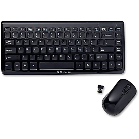 Verbatim Wireless Keyboard and Mouse, Mini-Slim, Piano Black, 97472