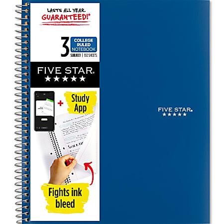 Five Star® Wire-Bound Notebook, 8-1/2" x 11", 3