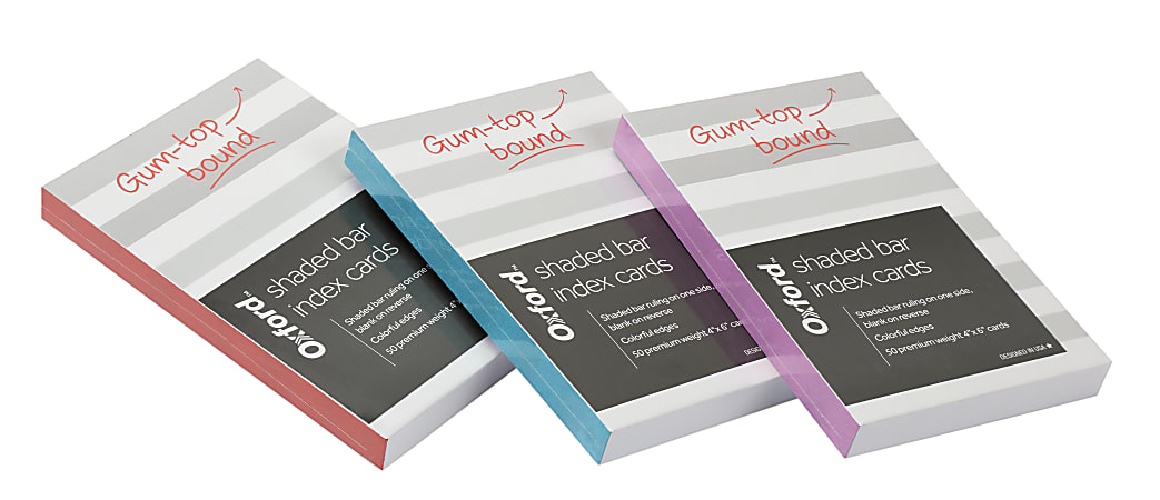 Oxford® Shaded Bar Index Cards, 4" x 6", Assorted Colors, Pack Of 50 Cards