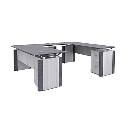 Forward Furniture Allure 72"W Desk, U-Shape, Stormy Gray/Ashwood White