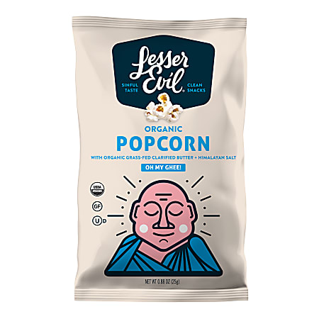 LesserEvil Organic Popcorn, Original, 0.88 Oz, Pack Of 18 Bags