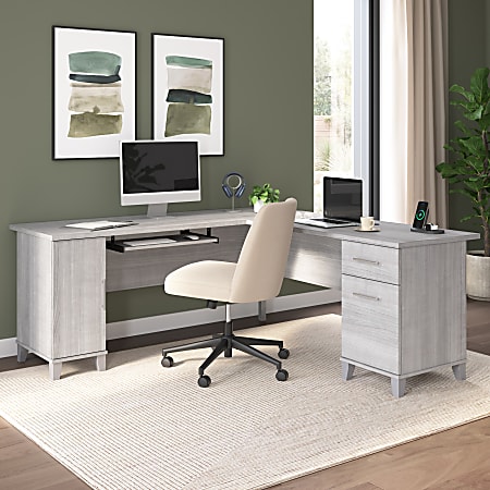 Bush Home Somerset 72"W L-Shaped Corner Desk With Storage, Platinum Gray, Standard Delivery