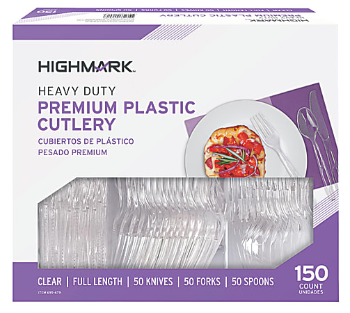 Highmark® Heavy-Duty Plastic Cutlery, Premium, Clear, Pack Of 150 Utensils
