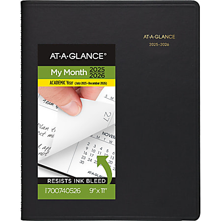 AT-A-GLANCE® Academic 2025-2026 Monthly Planner, Black, Large, 9" x 11"