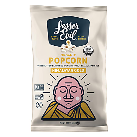 LesserEvil Organic Popcorn, Himalayan Gold, 0.88 Oz, Pack Of 18 Bags