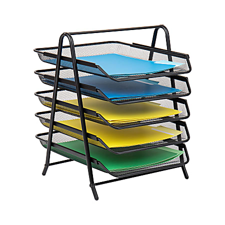 Mind Reader 5 Tier Paper Tray and 10 File Folders Desktop Organizer 14 1 2 H x 14 W x 11 3 4 D Black