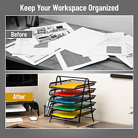 Mind Reader 5 Tier Paper Tray and 10 File Folders Desktop Organizer 14 ...