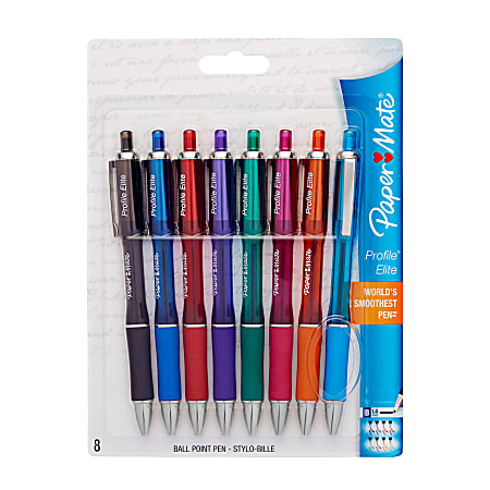 Paper Mate® Profile® Elite Retractable Ballpoint Pens, Bold Point, 1.4 mm, Assorted Barrels, Assorted Ink Colors, Pack Of 8