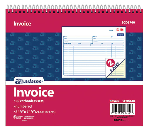 Adams Carbonless Invoice Books 2 Part 8 12 x 7 14 Pack Of 50 - Office Depot
