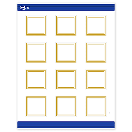 Avery® Print-To-The-Edge Cards With Sure Feed®, S00-DHN-PRMWC10, 2" x 2", Matte White, Preprinted Multi-Lined Gold Border Design, Pack Of 120