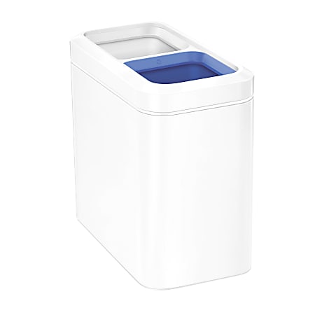 simplehuman Slim Open Top Mini Trash Can, 5.3 Gallons, Dual Compartment Recycler, 15.2"H x 8.7"W x 16.7"D, Rectangular, White Steel