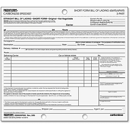 Rediform Speediset Short Form Bill Polypack - 50 Sheet(s) - 3 Part - Carbonless Copy - 7"x8.50" Form Size - White, Yellow, Pink - Recycled - 5/Pack