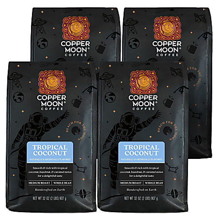 Copper Moon Whole Bean Coffee, Medium Roast, Tropical Coconut Blend, 4 Bags (2 lbs Each)