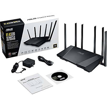 Asus RT-AC3200 Wi-Fi 5 IEEE 802.11ac Ethernet Wireless Router - 2.40 GHz ISM Band - 5 GHz UNII Band(6 x External) - 400 MB/s Wireless Speed - 4 x Network Port - 1 x Broadband Port - USB - Gigabit Ethernet - VPN Supported - Desktop