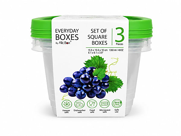 Klic Food Storage Containers, Rectangular, Clear/Green, Total Qty 3