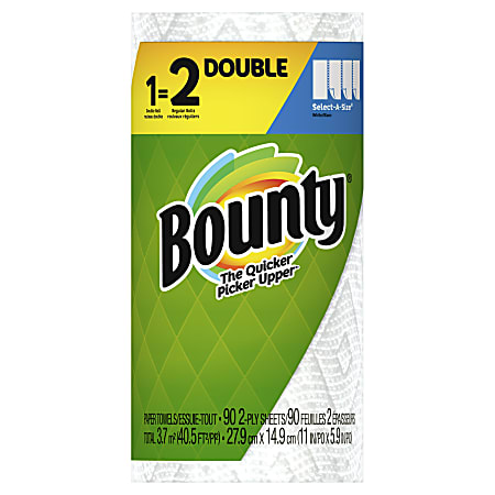 Bounty Select-A-Size 2 Ply Paper Towels, Double Roll, White, 90 Sheets Per Roll,  1 Count, 24 per case