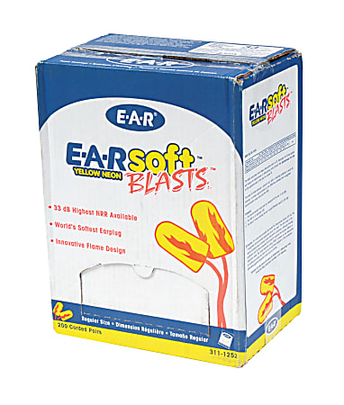 3M E-A-Rsoft Blasts Earplugs, Yellow Neon, Box Of 200 Pairs