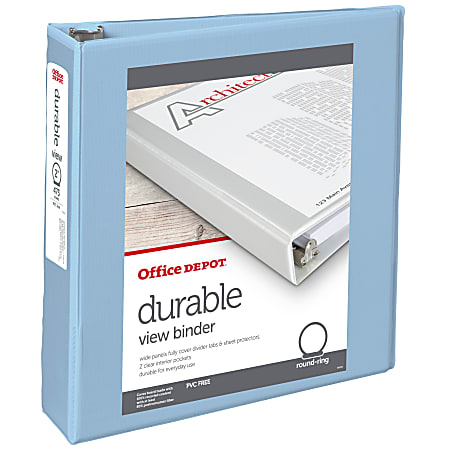 Office Depot® Brand 3-Ring Durable View Binder, 2" Round Rings, Baby Blue