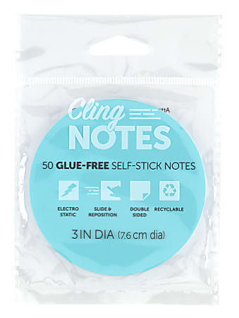 Office Depot® Cling Notes, 3", Circle, Blue, Pad Of 50 Notes
