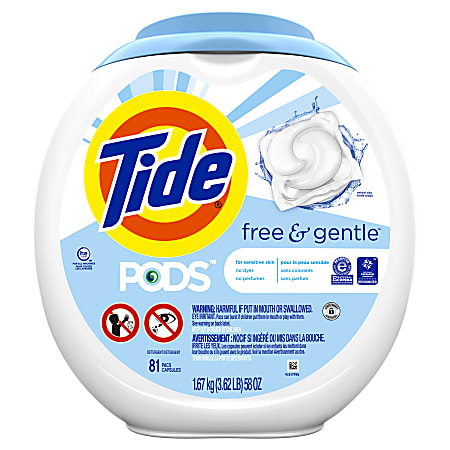 Tide PODS Free & Gentle Liquid Laundry Detergent Pacs, Pack Of 81 Pacs