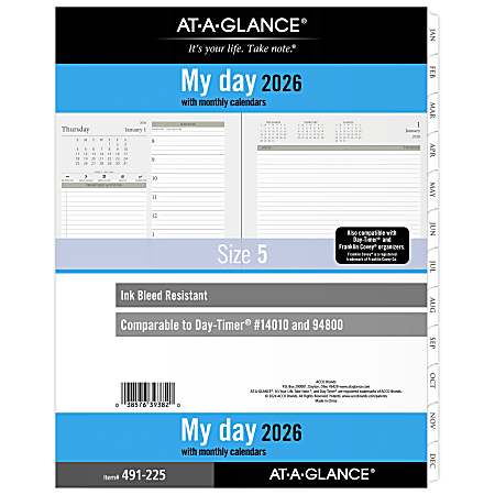 AT-A-GLANCE® 2026 Daily Planner Two Pages Per Day Refill, Loose-Leaf, Folio Size, 8 1/2" x 11"