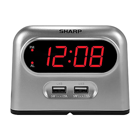 Sharp® Digital Alarm Clock With USB Charging, 3-7/16"H
