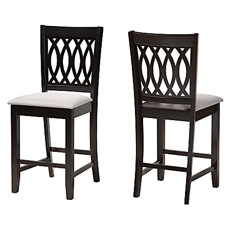Baxton Studio Florencia Modern Fabric/Finished Wood Counter-Height Stools With Backs, Gray/Espresso Brown, Set Of 2 Stools