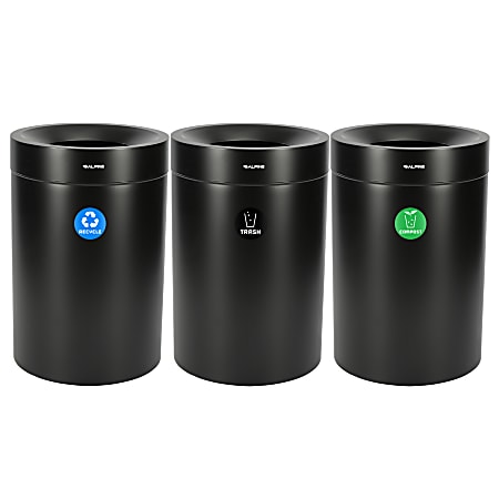 Alpine Industries Stainless Steel Recycling, Compost And Trash Cans, 50 Gallon, Black, Set Of 3 Cans