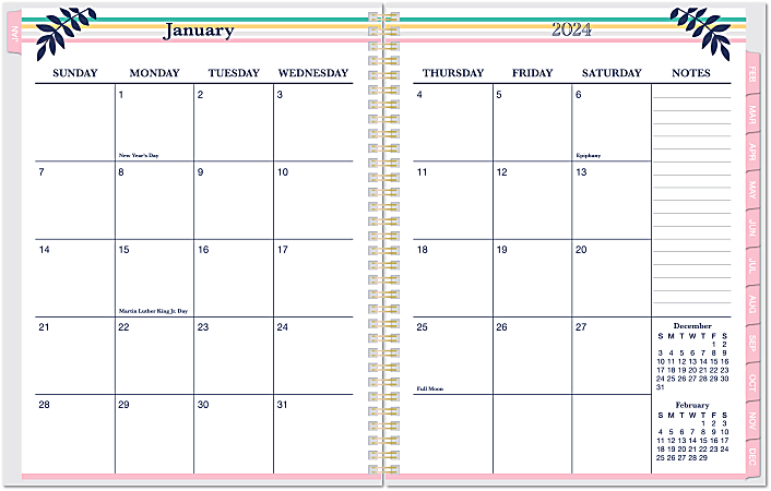 2024 Office Depot® Brand Weekly/Monthly Planner, 8-1/2 x 11”, Color Block,  January To December 2024