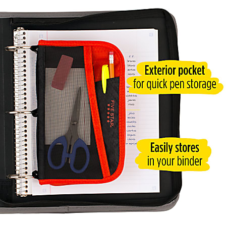Five Star® Multi-Pocket Pencil Pouch, 9-1/2 x 6-1/2, Assorted