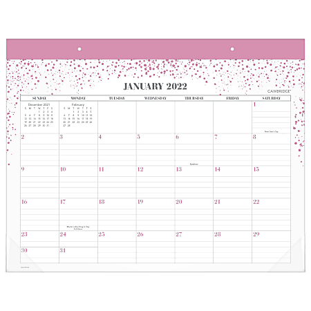 Cambridge® WorkStlye Monthly Desk Calendar, 21-3/4” x 17”, Pink, January To December 2022, 1575-704
