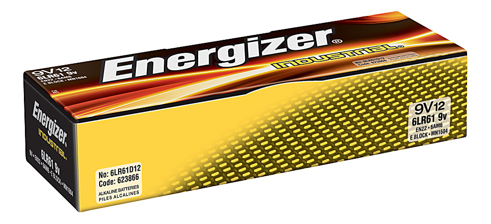 Energizer® Industrial Alkaline 9-Volt Batteries, Pack Of 12