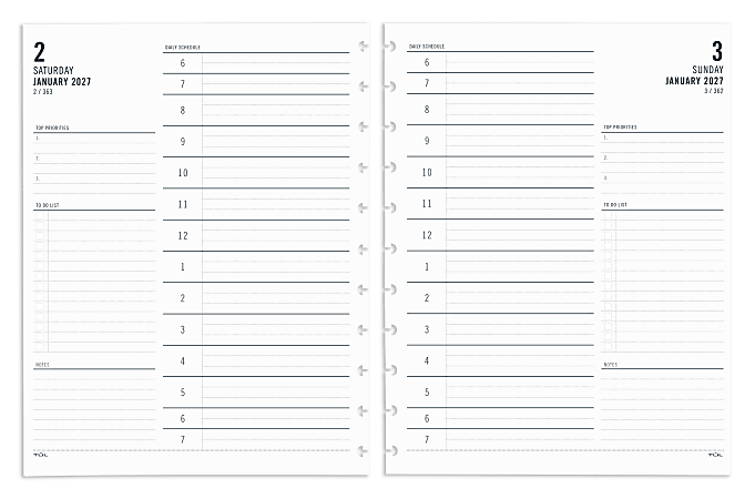 2027 TUL® Discbound Daily Planner Refill Pages, Letter Size, January To December