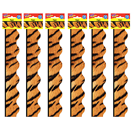 Trend Terrific Trimmers Packs, 39’ x 2-1/4”, Tiger, Set Of 6 Packs