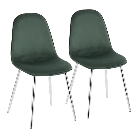 LumiSource Pebble Velvet Chairs, Green/Chrome, Set Of 2 Chairs