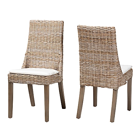 bali & pari Toby Modern Bohemian Dining Chairs, White/Graywash/Brown, Set Of 2 Chairs