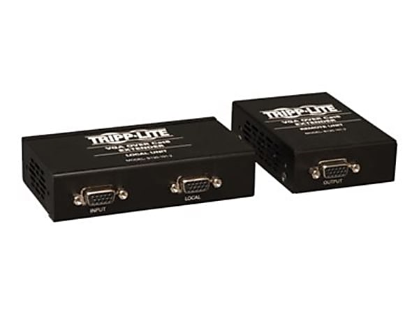 Tripp Lite VGA over Cat5/Cat6 Video Extender Kit Transmitter/Receiver EDID 1000' - 1 Input Device - 2 Output Device - 1000 ft Range - 2 x Network (RJ-45) - 1 x VGA In - 2 x VGA Out - 1920 x 1440 - Twisted Pair - Category 6 - Wall Mountable