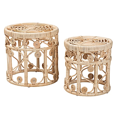 bali & pari Bowie Modern Bohemian Rattan Nesting End Tables, Natural Brown, Set Of 2 Tables