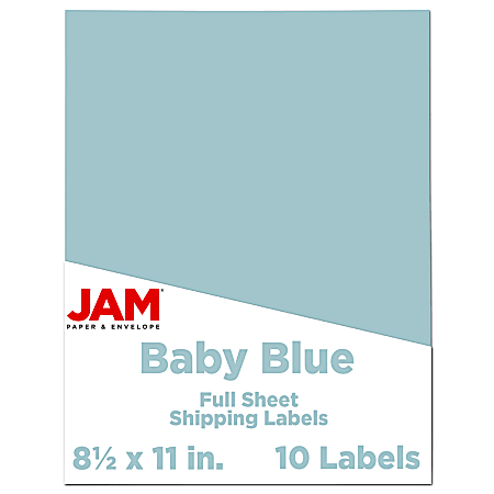 JAM Paper® Full-Page Mailing And Shipping Labels, 337628606, 8 1/2" x 11", Baby Blue, Pack Of 10