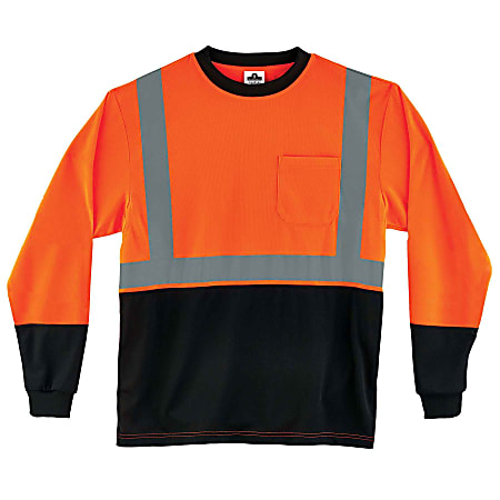 Ergodyne GloWear 8291BK Type-R Class 2 Long-Sleeve T-Shirt, Large, Black/Orange