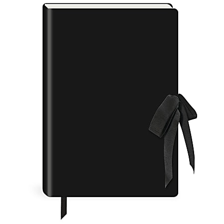 Lady Jayne Vegan Leather Softcover Journal With Grosgrain Bow, 5-7/8" x 8-1/4", Ruled, 160 Pages, Black