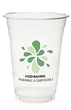 Highmark® ECO Compostable Plastic Cups, 16 Oz, Clear, Pack Of 50
