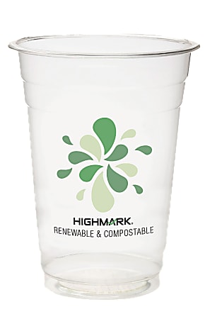 Highmark® ECO Compostable Plastic Cups, 16 Oz, Clear,