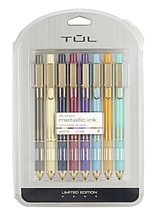 TUL® GL Series Retractable Gel Pens, Medium Point, 0.8 mm, Assorted Barrel  Colors With Silver Brushed Foil, Assorted Metallic Inks, Pack Of 4 Pens