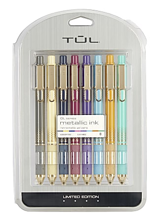 TUL Retractable Gel Pens, Medium Point, 0.8 mm, Assorted Barrel Colors,  Assorted Metallic Inks, Pack Of 8 Pens, 78148986