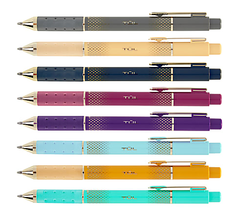 TUL® GL Series Retractable Gel Pens, Medium Point, 0.8 mm, Assorted Barrel  Colors With Silver Brushed Foil, Assorted Metallic Inks, Pack Of 4 Pens