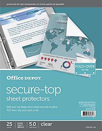 Office Depot® Brand Secure-Top Sheet Protectors, 8-1/2" x 11", Clear, Pack of 25